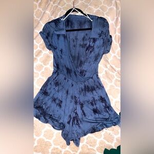 Stretch deep v neck romper ruffled bottom tie dye